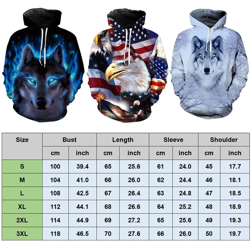 Wangsaura Unisex Women Men Hoodie 3d Wolf Animal Sweatshirt Coat Jacket Pullover Multicolor