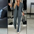 thumbnail image 3 of Skymirror 2 Pcs/Set Lady Formal Coat Pants Set Turn-down Collar Single-breasted Long Sleeves Jacket Loose Striped Wide Leg Trousers Casual Daily Wear Commuting Outfit, 3 of 8