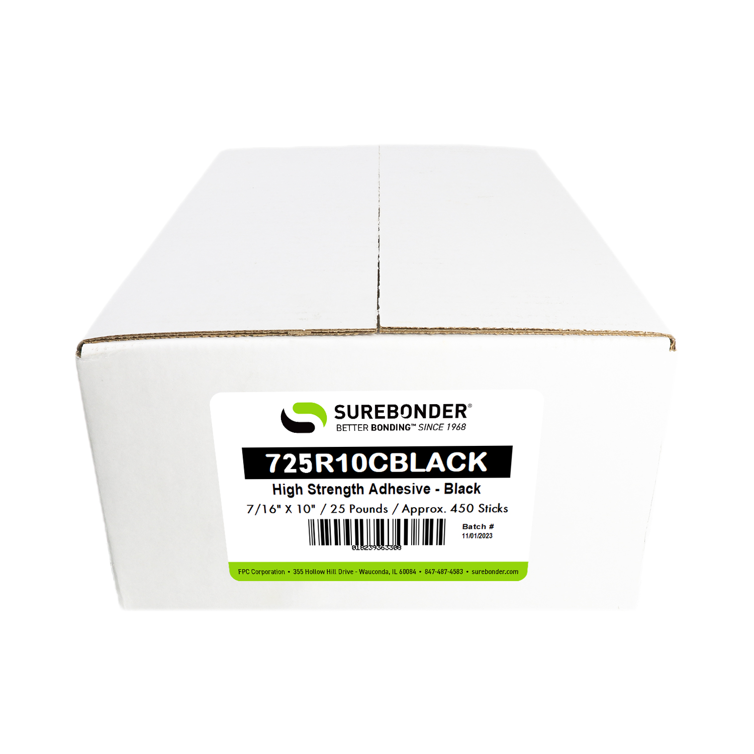 725R10BLACK Full Size 10" Black Color Glue Stick -25 lb Box - Approx. 450 Sticks