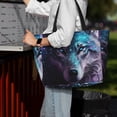 thumbnail image 3 of Ratiio Purple Sky Wolf Print Large Capacity Beach Travel Bag, Polyester Waterproof Tote Bag with Zipper for Vacation and Daily Use, 3 of 6