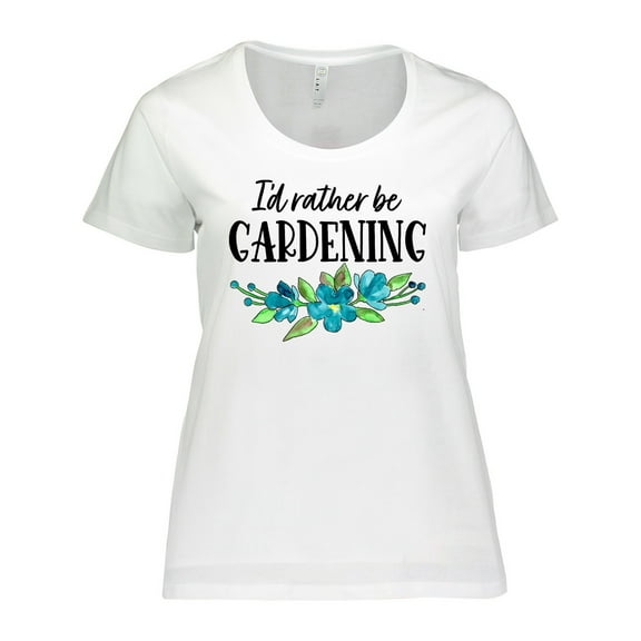 Inktastic I'd Rather Be Gardening Blue Flowers Women's Plus Size T-Shirt