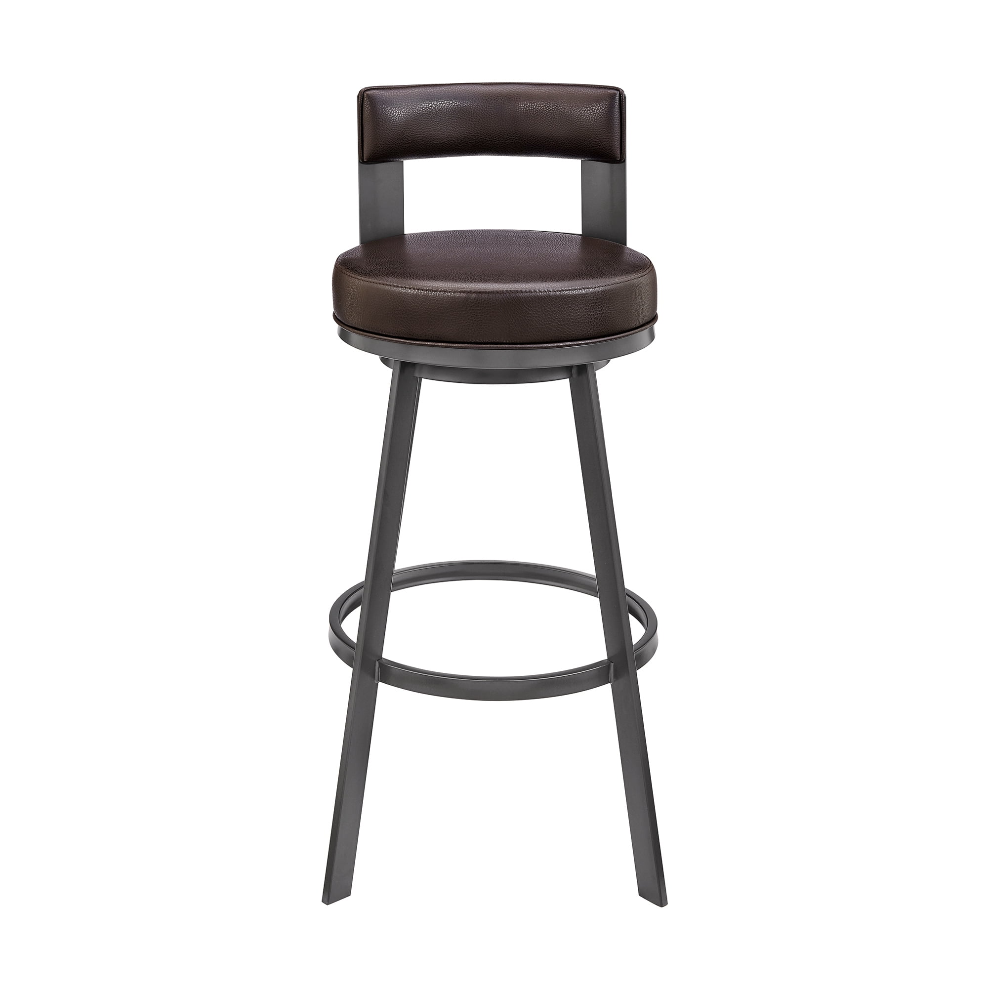Armen Living Flynn26" Swivel Counter Stool in Brown Metal with Brown Faux Leather