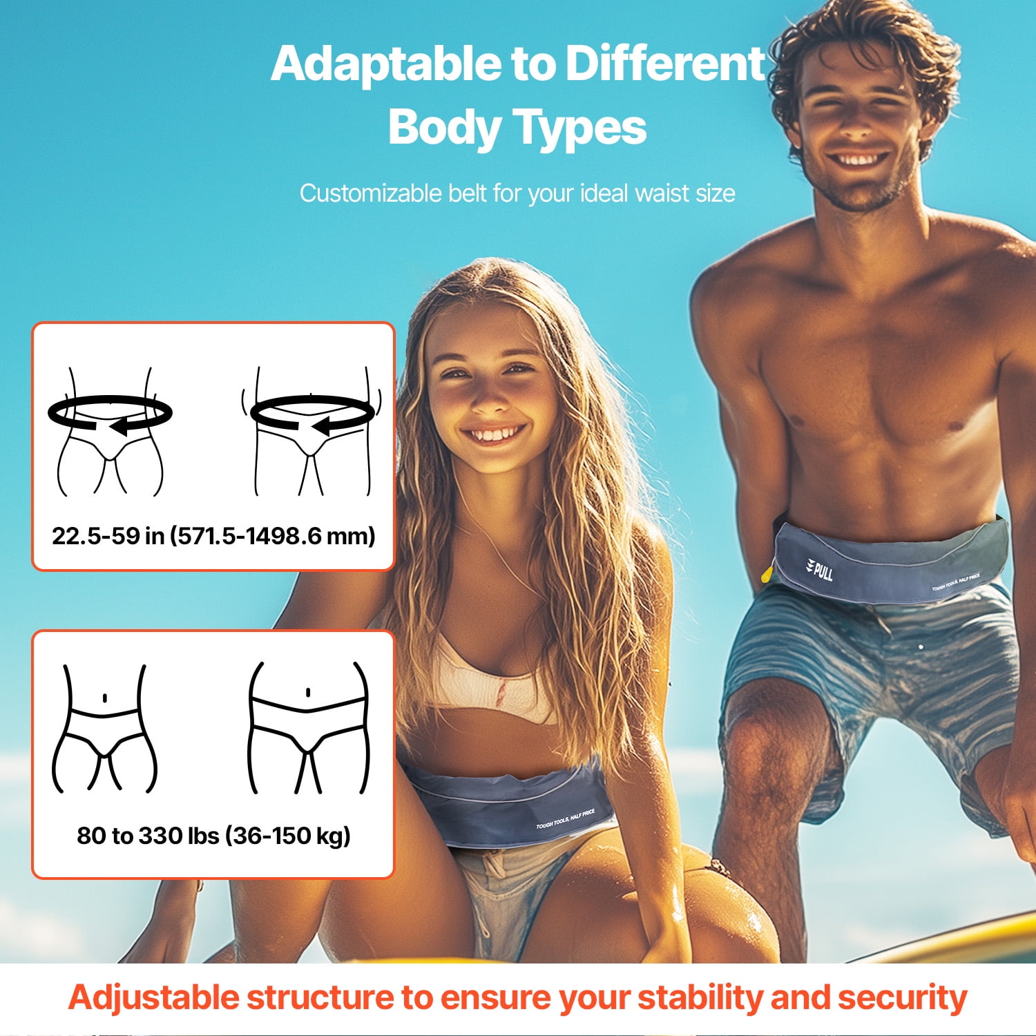 KFFKFF Adult's Manual Inflation Belt Pack, 105N Buoyancy, Suitable for Over 80 Pounds and Waist Sizes Up to 59 inches, Adjustable, Inflatable PFD Waist for SUP Paddleboarding and Kayaking