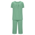 thumbnail image 4 of Viadha Womens Sets 2 Piece Outfits 2PC Women's Solid Color Round Neck Short Sleeve Sleepshirt and Pants Sets Loungewear Pajamas with Pockets on Clearance, 4 of 5