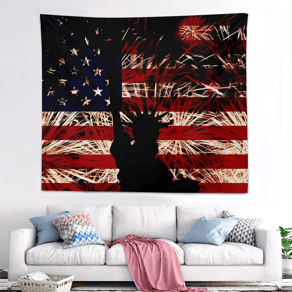4th of July Tapestry, Patriotic Independence Day American Flag Tapestry 