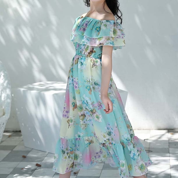 LUOGENLI Graduation Dresses For Girls Size 12 Girls' Chiffon Dress Summer  Style Mid Length Beach Children'S Off Shoulder Floral Dress For Big  Children Suitable As Flower Girl Dress 9-10 Years - Walmart Business  Supplies