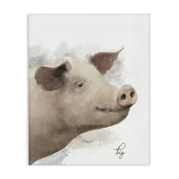 Stupell Industries Smiling Farm Pig Animals Painting Wrapped Canvas Art Print Wall Art, 16 x 20