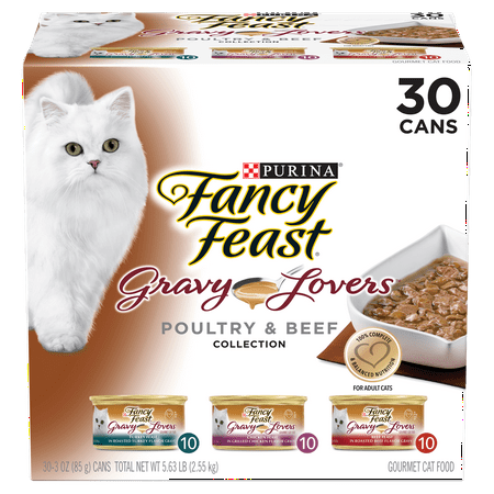 (30 Pack) Fancy Feast Gravy Lovers Poultry & Beef Feast Collection Wet Cat Food Variety Pack, 3 oz.