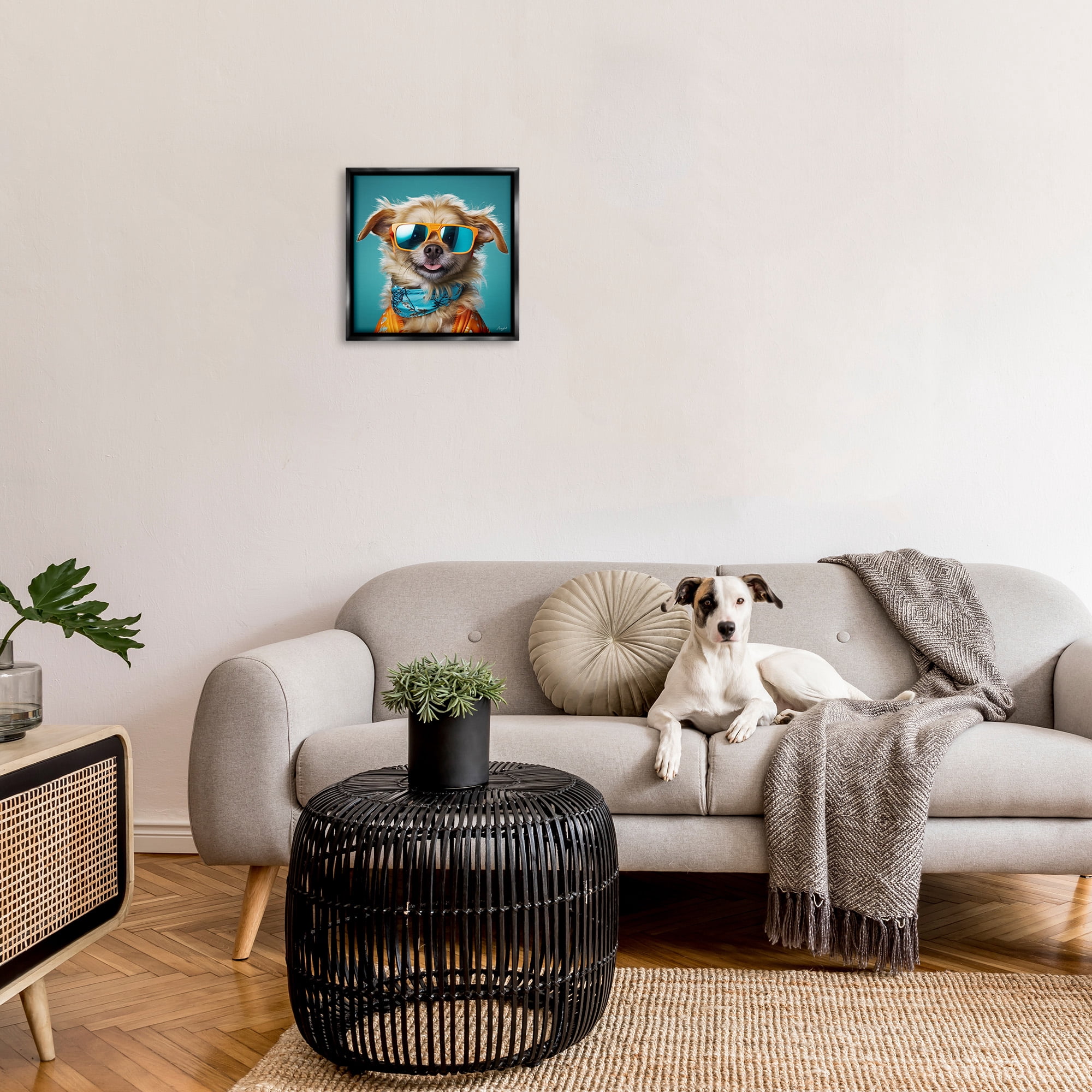 Stupell Industries Hipster Dog Portrait Animals & Insects Painting Black Floater Framed Canvas Art Print Wall Art, 18 x 18