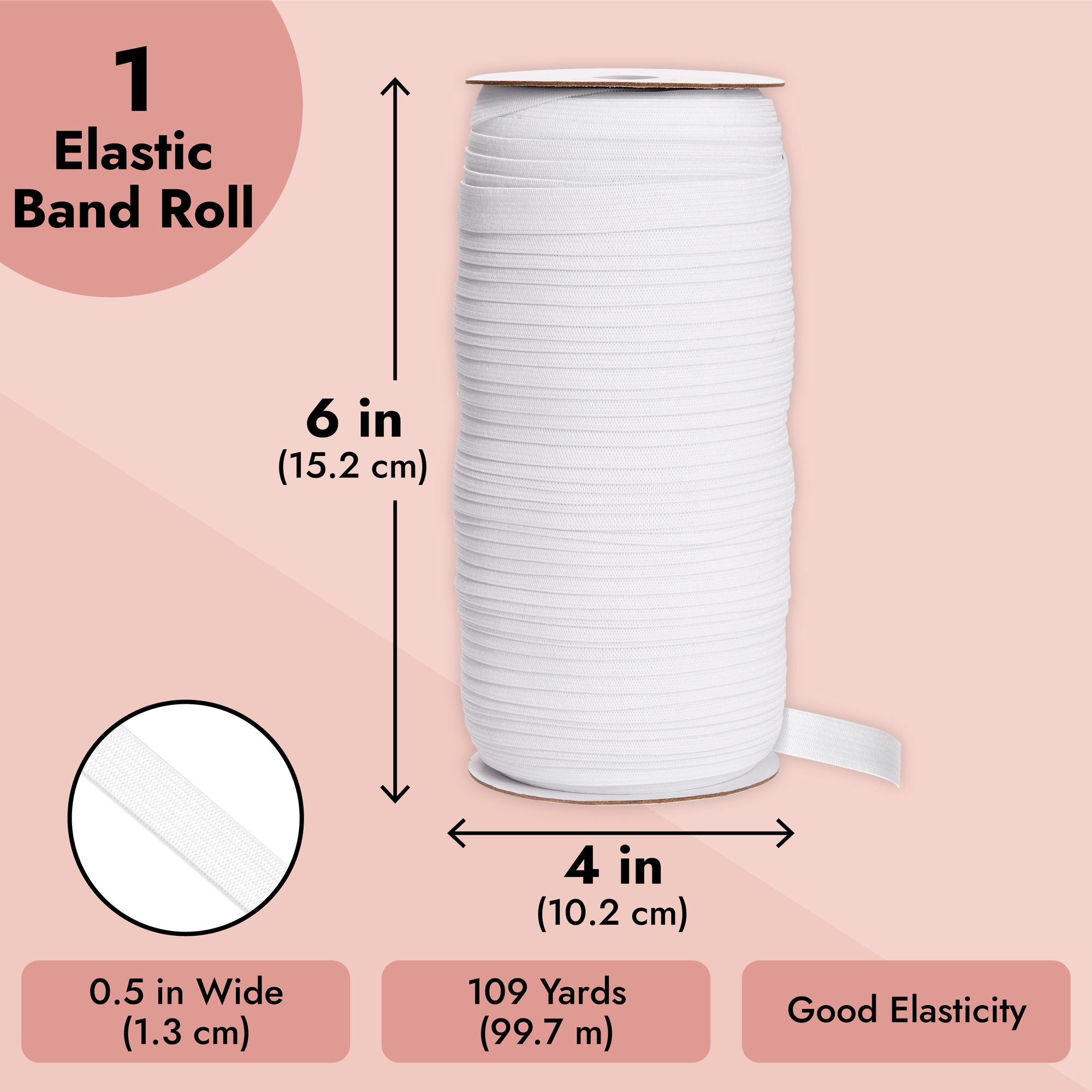 109 Yards White 1/2 Inch Elastic Band for Sewing Clothes, Stretch Knit  Bands for DIY Arts and Crafts, Tailoring, Clothing Garment Repair, Kitting