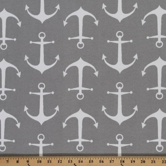 Anchors Sailor Gray Nautical Indoor/Outdoor Upholstery Fabric by the Yard (2153P-2N)