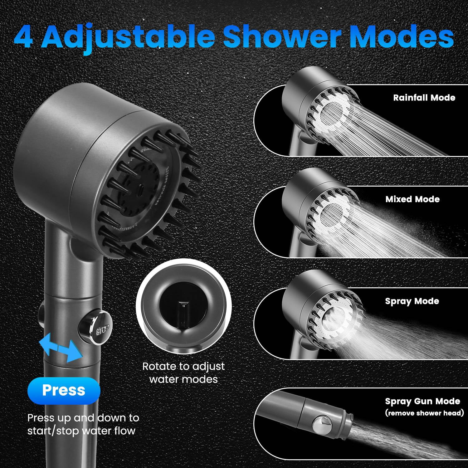 Moclever Portable Camping Shower, IPX7 Waterproof 6000mAh Rechargeable Shower Pump, Shower Head, 5.3Gallon Foldable Bucket, Black