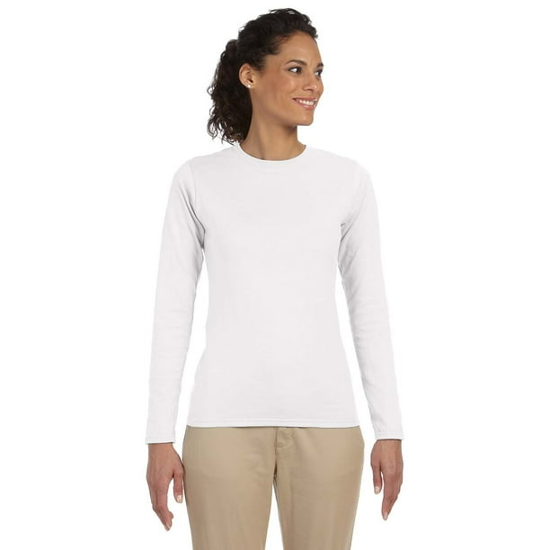 Gildan - The Gildan Ladies Softstyle 45 oz Long Sleeve T-Shirt - WHITE ...