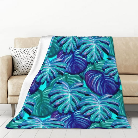 XMXT Throw Blankets, Watercolor Rain Forest Print Bed Blanket for Bedroom Sofa, 50 x 70 inches Blue