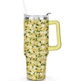 thumbnail image 2 of 40oz Yellow Lemon Pattern Stainless Steel Flip Straw Tumbler Spill Proof Travel Cup Double Wall Vacuum Insulated Coffee Mug with Top Handle, 2 of 6