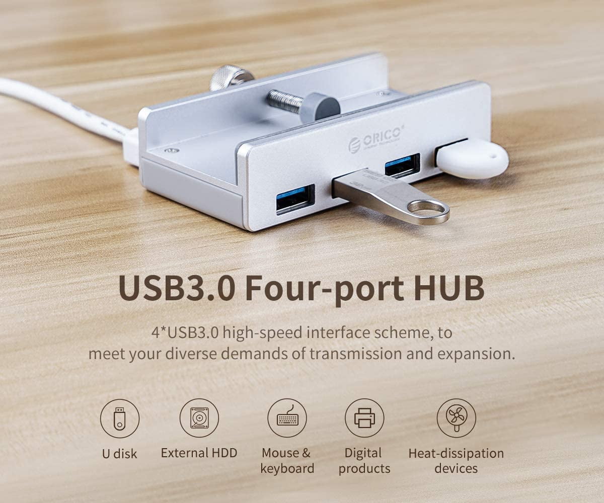 ORICO Powered USB Hub Type C to USB 3.0 Adapter with 4 USB 3.0 Ports Aluminum Clamp Design for Desktop