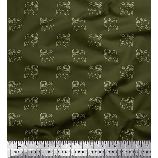 Soimoi Poly Georgette Fabric Pug Dog Printed Fabric 1 Yard 52 Inch Wide