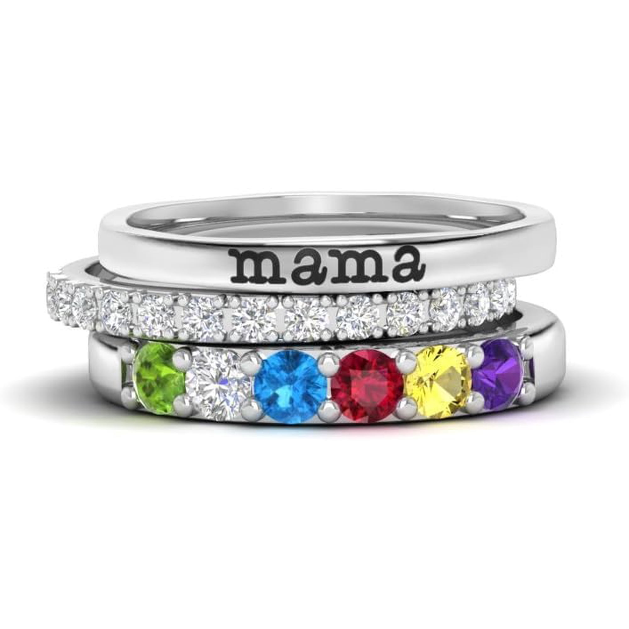 Custom Birthstone Stackable Rings for Women Personalized Mom Ring Dainty Multiple Name Ring Mother's Day Christmas Birthday Jewelry Gifts for Grandma Wife