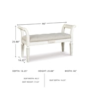 Signature Design by Ashley Realyn Accent Bench - Antique White Tufted with Foam Cushion