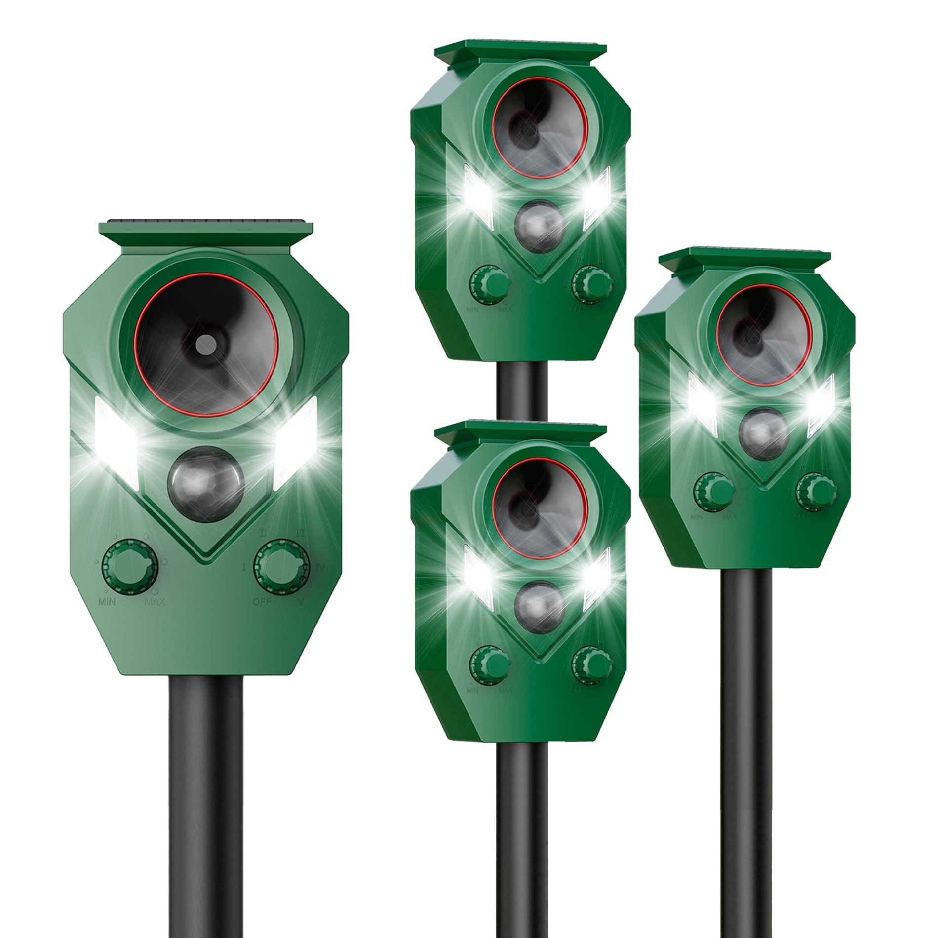 X-PEST Ultrasonic Squirrel Repeller Device, Waterproof Solar Animal Repeller with Motion Activated and Blinking LED Light, 4 Pack