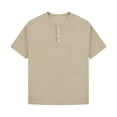 thumbnail image 2 of OGLCCG Boys Waffle Henley Shirts Short Sleeve Button up Crewneck T-Shirts Summer Solid Color Knit Basic Tees Tops for Kids 4-14 Years, 2 of 7