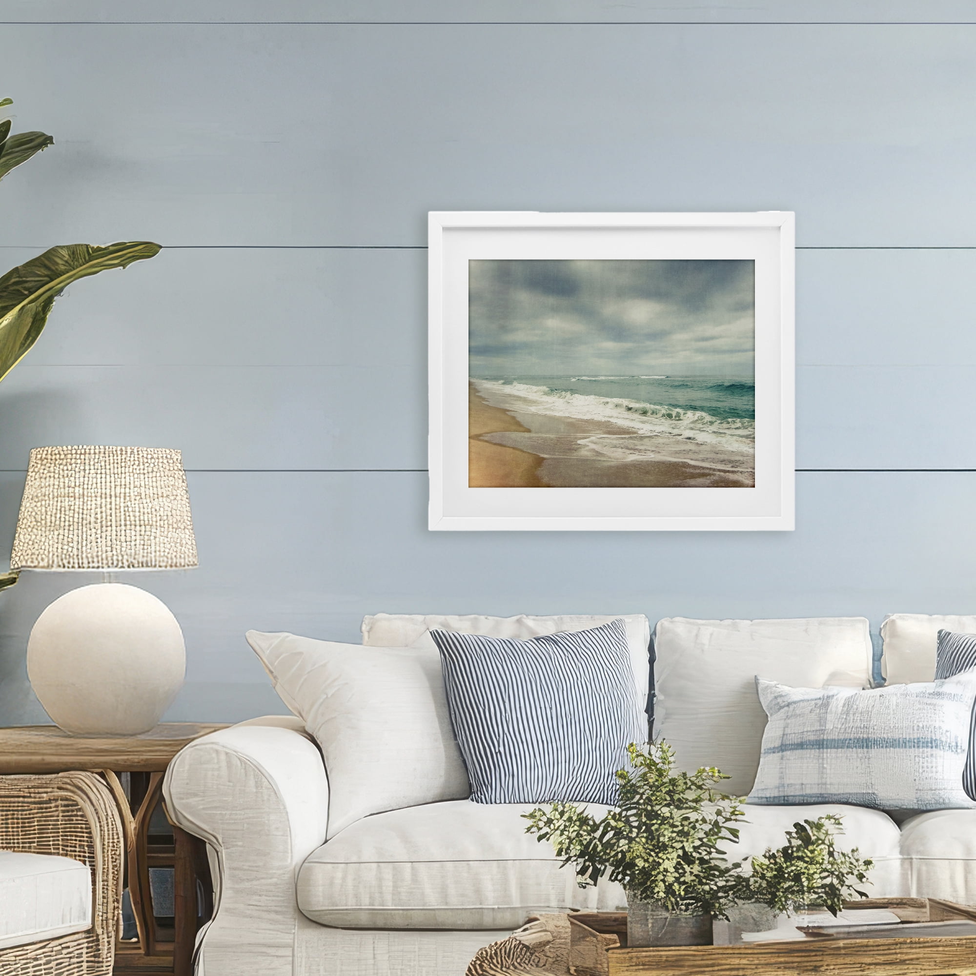 Stupell Industries Tranquil Waves Along Sandy Coast White Framed Print Under Glass, design by Dirk Wüstenhagen