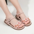 thumbnail image 2 of Xijirk Girls Thick Heel Flat Sandals Outdoor Hollow Pearl Embroidery Princess Sandals,Size 10, 2 of 9
