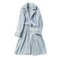 thumbnail image 5 of WZXFASHION Women Fleece Bathrobe Plush Short Robe Long Sleeve Robe Attached Belt Soft Sleepwear Ladies Loungewear WomenRobes Blue XXL, 5 of 5