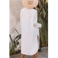 thumbnail image 3 of Women's White Striped Crinkle Button Front Cover Up Shirt Dress, 3 of 14