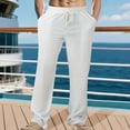 thumbnail image 2 of LNWUY Men's Casual Linen Pants Solid Color Elastic Waist Drawstring Pants Lightweight Breathable Loose Fit Trousers White S, 2 of 9
