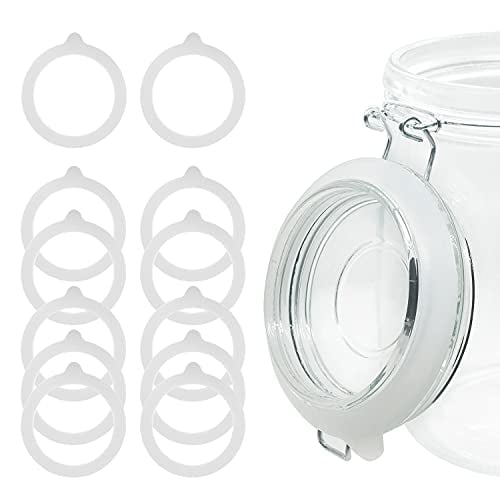 12 Pieces Rubber Seals Rings for Glass Jars,Airtight Silicone Replacement Gasket,Leakproof Silicone Gasket Sealing Rings for Mason Jars,Elastic and Fits Most Sizes (White)