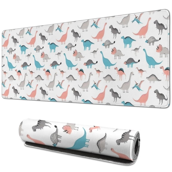 Long Mouse Pads for Desk,White Cartoon Dinosaurs Colorful Pattern Desk Mats on Top Of Desks, Desk Mouse Pad Extra Large with 3mm Non-Slip Base and Stitched Edge for Gaming,Office,Work,Home 31.5"x11.8"