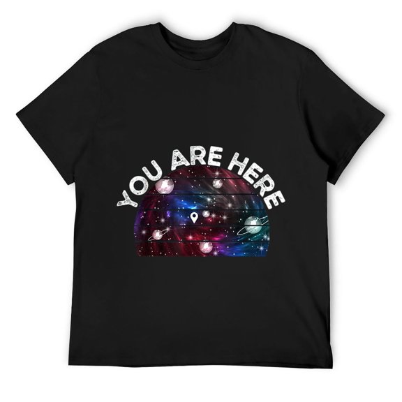 Mens You Are Here Astronomy Moon Cosmos Galaxy Universe Space T-Shirt Black