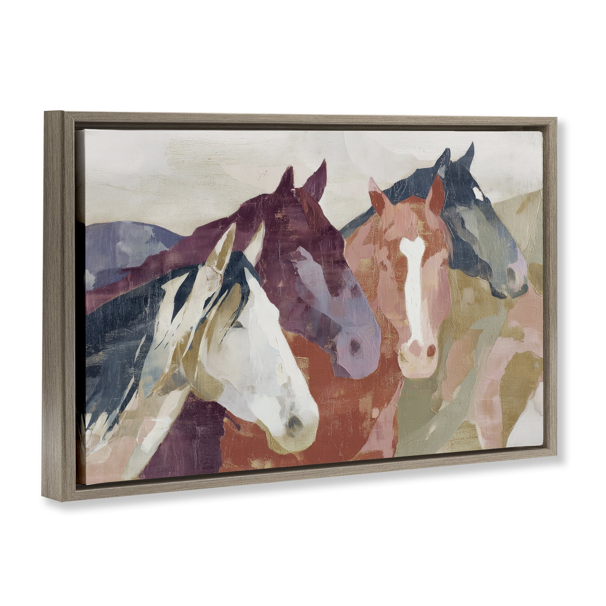Stupell Industries Calm Horses Abstraction Brown Framed Floater Canvas Wall Art, design by Chromatic Storm Studio