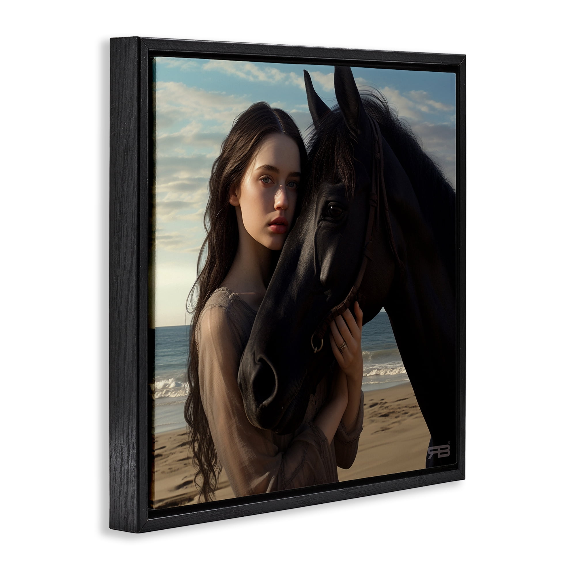 Stupell Industries Beautiful Girl & Stallion People Painting Black Floater Framed Canvas Art Print Wall Art, 25 x 25