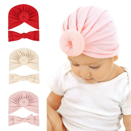 

Waroomhouse 1 Set Newborn Hat Decorative Wear-resistance Fabric Comfortable Touch Newborn Cap with Bowknot Headwrap for Autumn