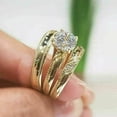 thumbnail image 2 of 3Ct Round Lab Created Diamond Wedding His-Her Trio Engagement Ring Set 14K Yellow Gold Plated 925 Sterling Silver, 2 of 4