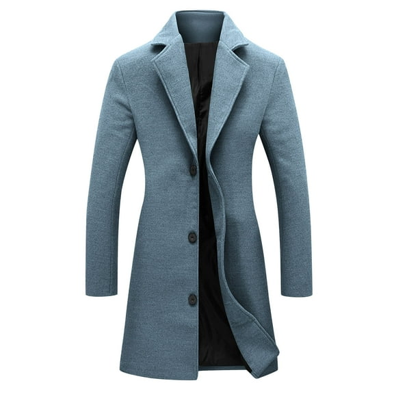 TEAJOPSUU Women Winter Wool Blend Mid-Long Coat Warm Single Breasted Pea Coat Notch Lapel Trench Coat Jacket with Pocket A-Navy