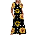 thumbnail image 1 of Qiopertar Robe d'Été Décontractée à Manches Courtes Col Rond Robe Maxi Fluide à Volants de Plage avec Poches Robe à Imprimé Dégradé Grandes Économies de Vacances! jusqu'à 90 % de Réduction, 1 of 5