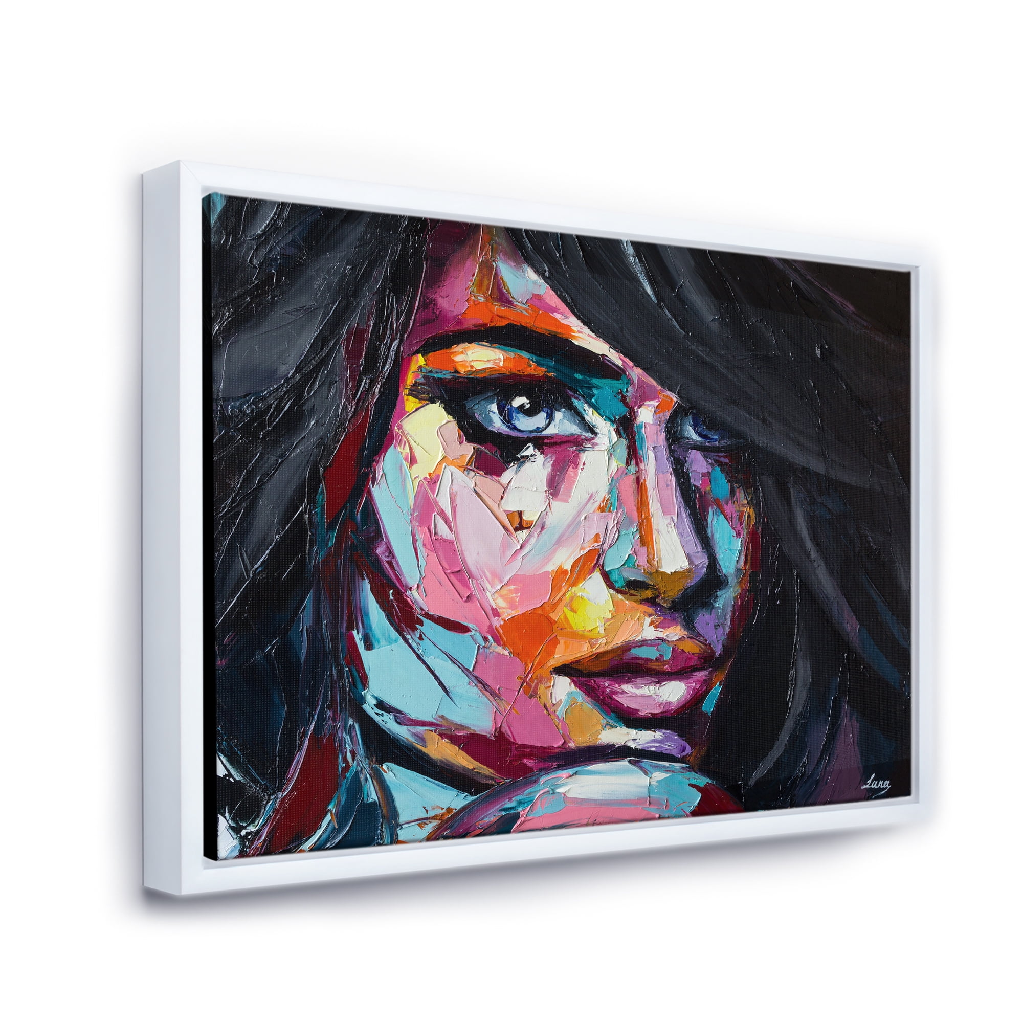 Designart 'Abstract Colorful Fantasy Portrait Of A Young Woman II' Modern Framed Canvas Wall Art Print