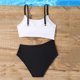 thumbnail image 5 of Traje de baño de 2 piezas para mujer, trajes de baño para mujer, conjunto de traje de baño de verano para niños con camisola hueca de color liso para niños, top de poliéster, 5 of 7