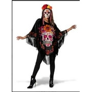 Fun World Inc. Sugar Skull Poncho Halloween Fantasy Costume Female, Adult, Multi-Color