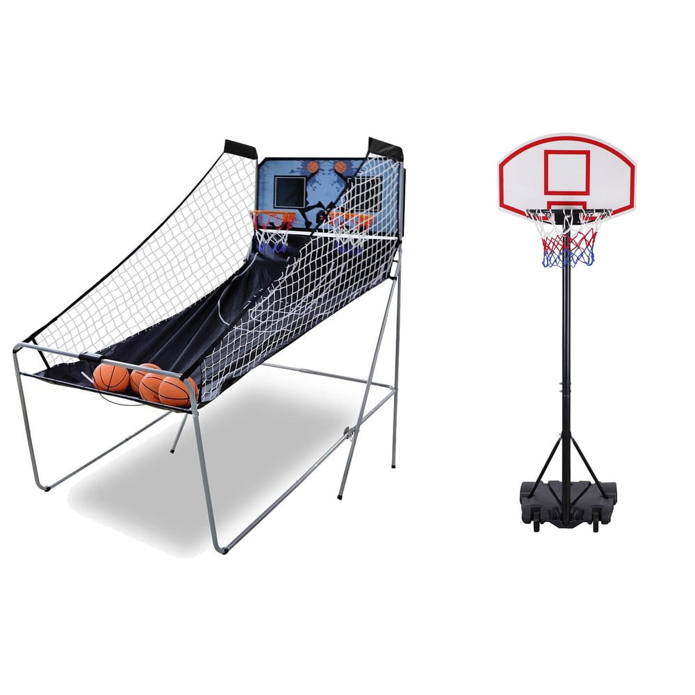 SONGMY Mini Basketball Hoop, Double Electronic Hoop Backboard Systems, Portable Indoor Outdoor Basketball Set for Kids