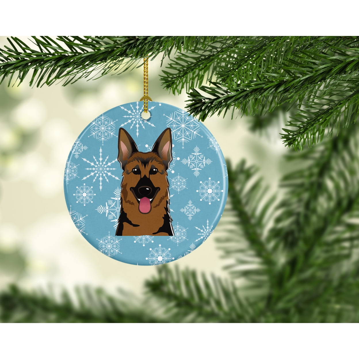 Carolines Treasures BB1645CO1 Snowflake German Shepherd Ceramic Ornament 3 in multicolor