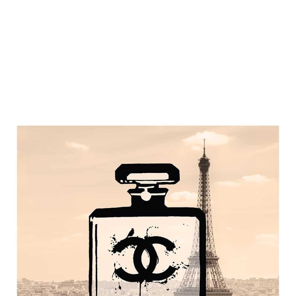 FASHION GLAM PERFUME BOTTLE GOES TO PARIS - 14"x14" Canvas Artwork - Multi-Color 16 x 20
