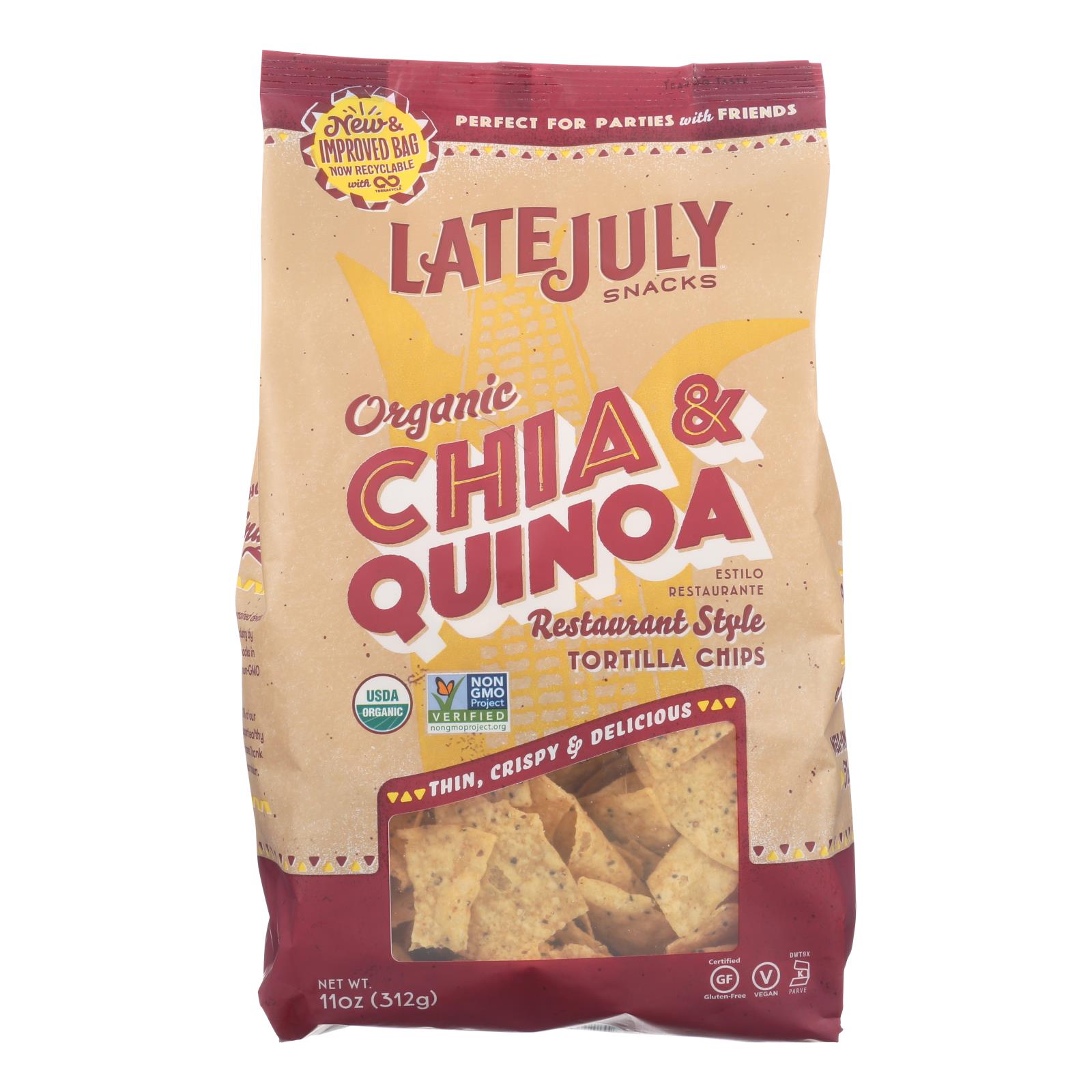Late July Snacks Organic Tortilla Chips Thin Multigrain, 11 Oz