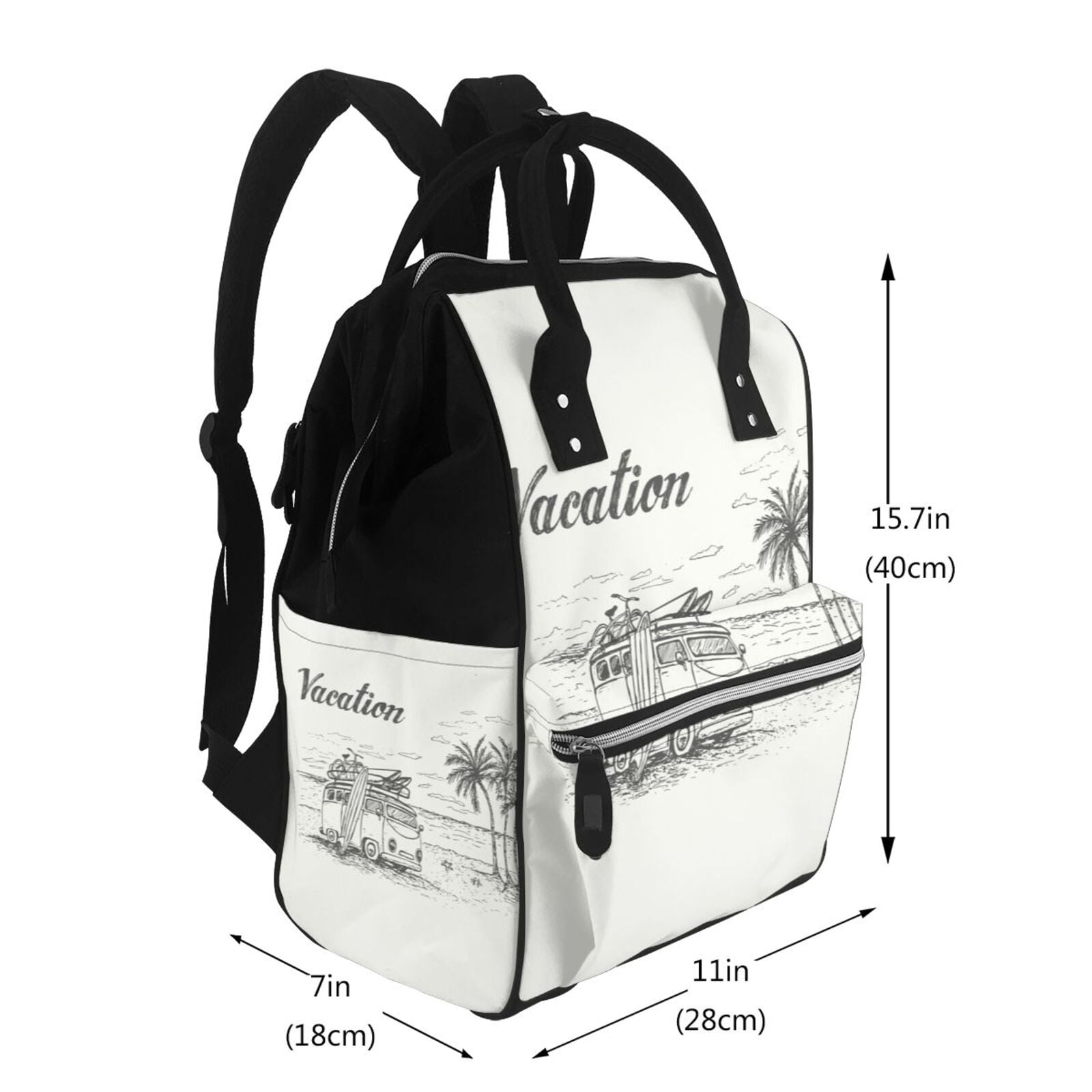 Defioc Summer Vacation Scene With Camping Van for Baby Diaper Bag Backpack - Baby Bag for Boys & Girls - Diaper Backpack - Large Travel Diaper Bags- Baby Registry Search & Shower Gifts