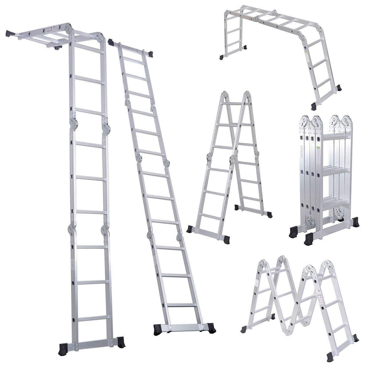 10.5/12.5/15.5FT Multipurpose Aluminum Ladder Fold Extend Telescopic Garden Tool