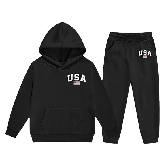 YunPes Boys USA Sweatshirt Suits Letter & Flag Print Hoodies Harems Pants with Elastic Waist Independence Day Pullover Outfits