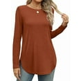 thumbnail image 2 of Women'S Long Sleeve Crew Neck Shirt Side Basic Loose Tunic Top Casual Brick Red L, 2 of 5